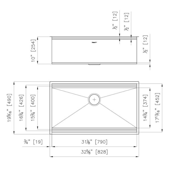 Sink Leonardo 33″ x 20" – U/M - AISI 316